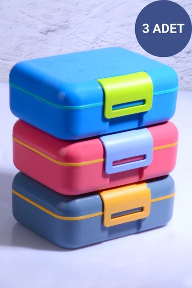 3 Adet Design Kendinden Kaşıklı 5 Bölmeli 2 Katlı Beslenme Kutusu ürün görseli 1