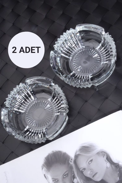 2 Adet Cam Kristal Lüks Küllük - Kül Tablası - Yuvarlak Kül Tabağı ürün görseli 1