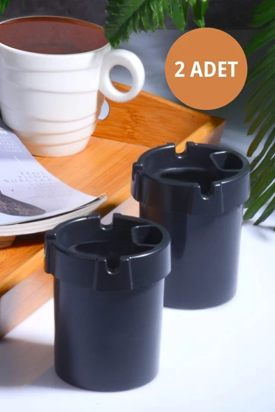 2 Adet Koku Yapmaz Çakmaklık Hazneli Siyah Plastik Küllük Oto Kül Tablası Kül Tabağı ürün görseli 1