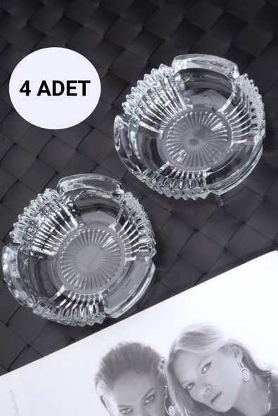 4 Adet Cam Kristal Lüks Küllük - Kül Tablası - Yuvarlak Kül Tabağı ürün görseli 1