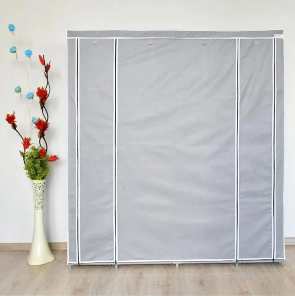 DZGN HOME Double Askılıklı Çelik Profilli Bez Dolap - Gri - Resim 4