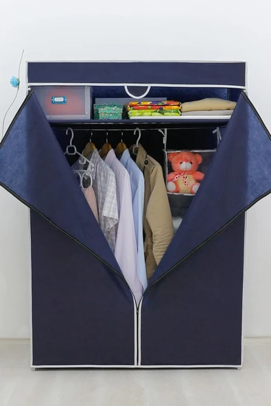 DZGN HOME Basic Çelik Profilli Portatif Bez Dolap Lacivert ürün görseli 1