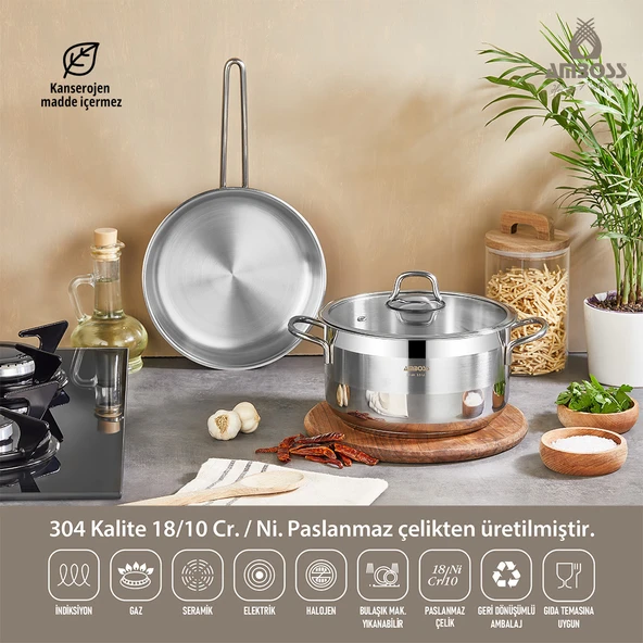 Saphire 3 Parça Indüksiyon Uyumlu Paslanmaz Çelik Tencere Tava Seti ürün görseli 1