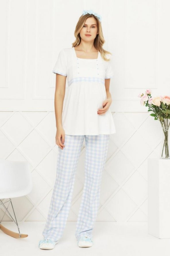AQUA 21530-MAVİ  Hamile  Spor Lohusa  Pijama Takımı ürün görseli 1