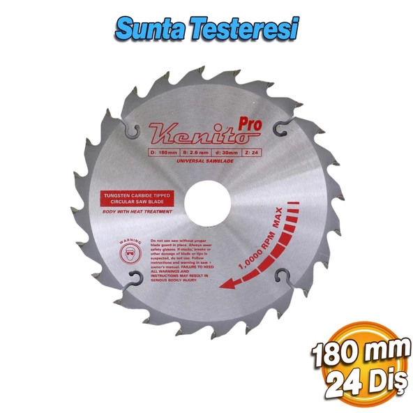 Kenito Ahşap MDF Mobilya Tahta Sunta Dolap Kesme Testeresi Testere 180 mm 24 Diş ürün görseli 1