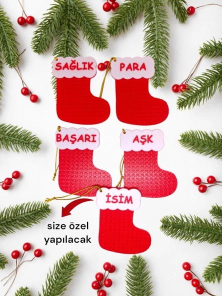 Yılbaşı Çam Ağacı Süsleri Yeni Yıl Çorap 4+1 Adet isme özel ürün görseli 1