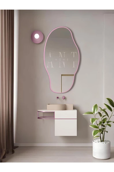 ant home Asimetrik 75x40 Cm Konsol Aynası, Dresuar Aynası, Tuvalet Aynası, Holl Aynası, Banyo Aynası Pembe ürün görseli 1