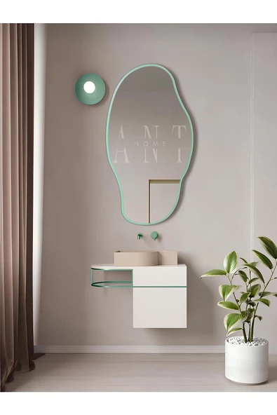 ant home Asimetrik 75X40  CM Konsol Aynası, Dresuar Aynası, Tuvalet Aynası, Holl Aynası, Banyo Aynası YEŞİL ürün görseli 1