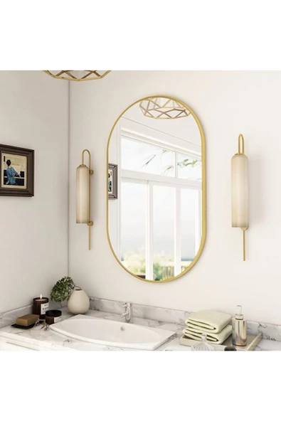 ant home Dekoratif Ayna, Duvar Aynası, Konsol Aynası, Mdf, Elips Ayna, Çerçeveli Ayna 80X40 CM ürün görseli 1