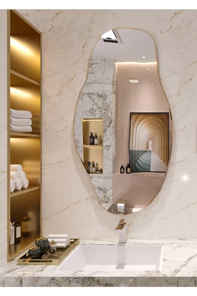 CG HOME Asimetrik75x40 Konsol, Dresuar, Tuvalet Aynası ''gold''. 1.kalite Şişecam Ayna ürün görseli 1