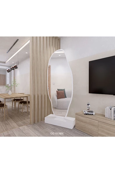 CG HOME Asimetrik Ayna, Ultralüx Boy Aynası, Boy Ayna Beyaz 188x66 Cm ürün görseli 1