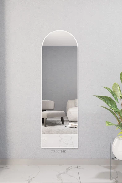 CG HOME Dekoratif Ayna Mdf Oval Boy Ayna Duvar Aynası 165x45 BEYAZ ürün görseli 1