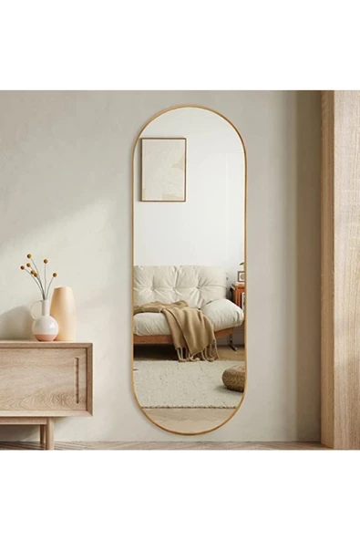 CG HOME Model Alfa Dekoratif Ayna Boy Aynası Mdf 180cm X 62 Cm Elips Ayna Gold ürün görseli 1