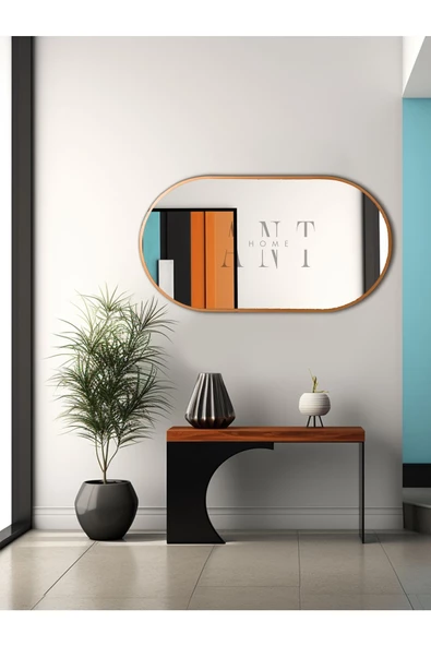 ant home Dekoratif Ayna, Duvar Aynası, Konsol Aynası, Mdf, Elips Ayna, Çerçeveli Ayna 80X40 CM ürün görseli 1