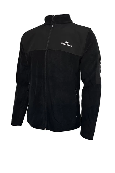 Erkek Regular Fit Fermuarlı Cepli Battal Büyük Beden Polar Siyah Sweatshirt ürün görseli 1