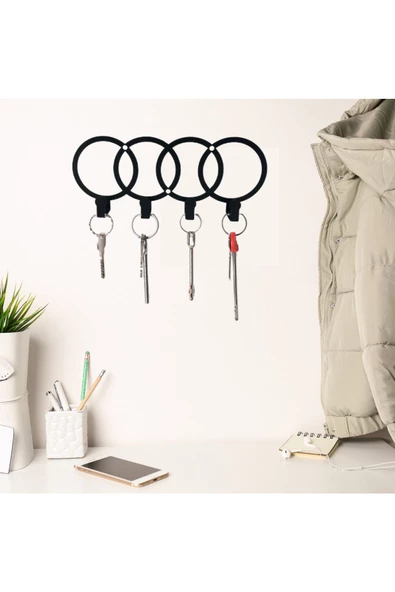 HERO DİZAYN Metal Dekoratif Audi logo desenli Anahtarlık Askısı ürün görseli 1