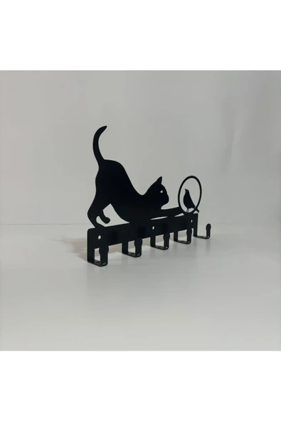 HERO DİZAYN Metal Dekoratif Kedi-Kuş Desenli Anahtarlık Askısı ürün görseli 1