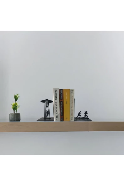 HERO DİZAYN Ufo figürlü Metal Kitap Desteği Kitap Tutucu Ev ve Ofis Dekoratif Aksesuar 2 Li Set ürün görseli 1