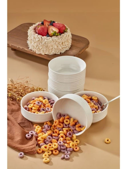 Cooker Emboss 6'lı 12 Cm Porselen Joker Kase Çorba Kahvaltılık Ikramlık Çerezlik Set ürün görseli 1