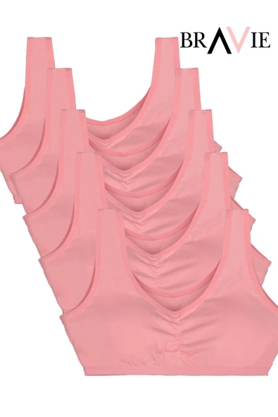 Bravie Geniş Askılı Yumuşak Süngerli Kız Çocuk Pamuk Büstiyer 5'li Paket Pembe ürün görseli 1