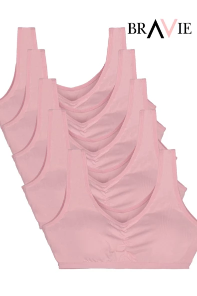 Bravie Geniş Askılı Yumuşak Süngerli Kız Çocuk Pamuk Büstiyer 5'li Paket Toz Pembe ürün görseli 1