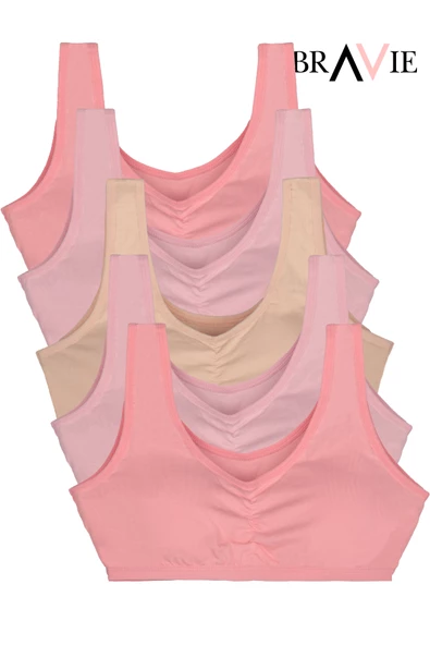 Bravie Geniş Askılı Yumuşak Süngerli Kız Çocuk Pamuk Büstiyer 5'li Paket 2 Pembe- 2Toz Pembe- Somon ürün görseli 1