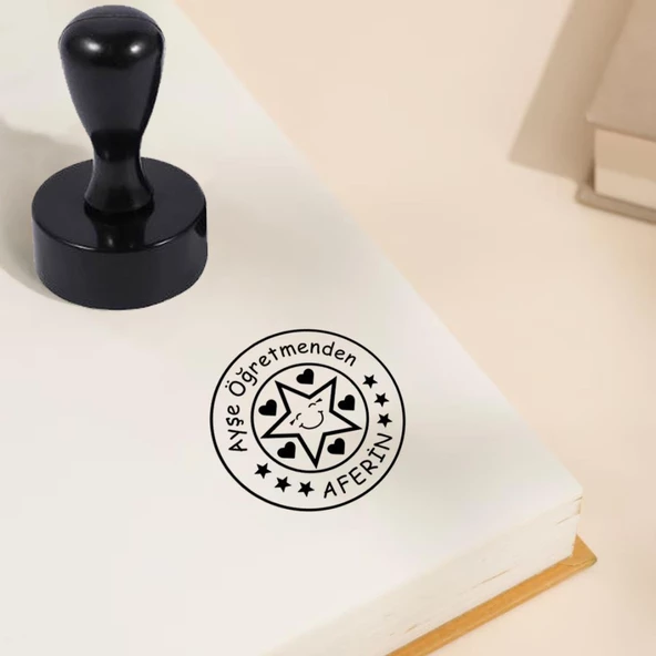 Kişiye Özel Siyah Kemik Öğretmen Kaşesi Kitap Mührü ve Istampa Set R5814-13 ürün görseli 1