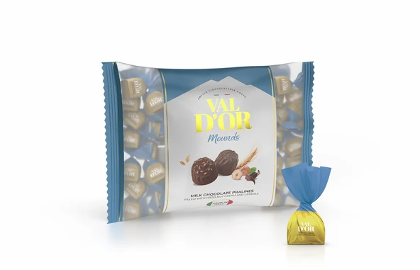 Val D’or Tahıl Patlaklı Fındıklı Krema Dolgulu  Mounds Çikolata 1000 Gr. (1 Mavi Poşet) ürün görseli 1