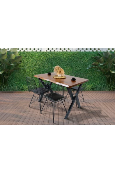 AVVİO Kahverengi Kütük Bahçe Masası 4 Kişilik  80x120 cm ürün görseli 1