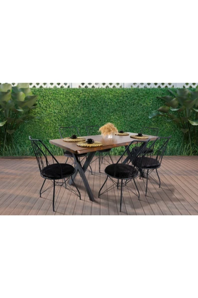 AVVİO 6 Kişilik Kütük Bahçe Masası- Balkon Masası Takımı (80x160) ürün görseli 1