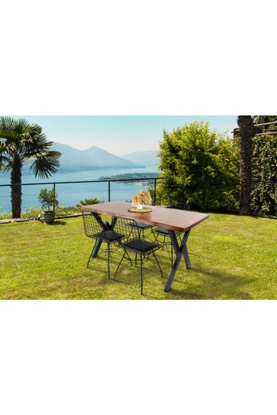 AVVİO 4 Kişilik Kütük Bahçe Masası- Balkon Masası Takımı (80x140) ürün görseli 1