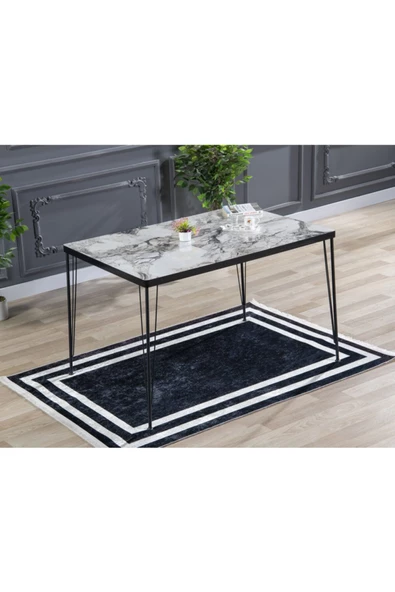 AVVİO Beren Yemek Masası Takımı-mutfak Masası Takımı-beyaz Mermer Görünümlü 80x120 Oval Kenar ürün görseli 1