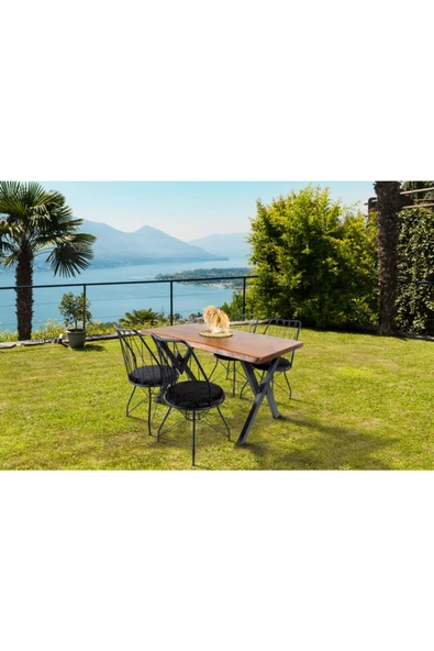 AVVİO 4 Kişilik Kütük Bahçe Masası- Balkon Masası Takımı (80x160) ürün görseli 1