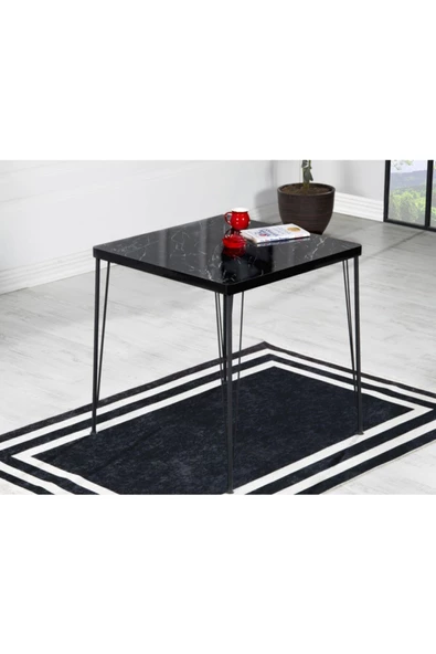 AVVİO Mera Yemek Masası Takımı-mutfak Masası Takımı-siyah Mermer Desenli 70x70 Oval Kenar ürün görseli 1