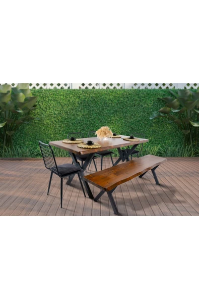 AVVİO 6 Kişilik Kütük Bahçe Masası- Balkon Masası Takımı (80x180) ürün görseli 1