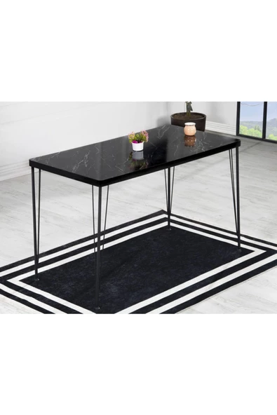 AVVİO Arzu Yemek Masası Takımı-mutfak Masası Takımı-siyah Mermergörünümlü 60x120 Oval Kenar ürün görseli 1
