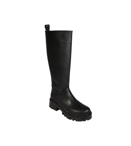 YAZKIŞ Kadın Siyah Krem Düz Taban Çizme Tpuk Boyu 6cm Diz Boyu 37cm ürün görseli 1