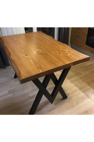 AVVİO Belinay Doğal Ağaç Kütük Masa Yemek Masası 80x160 ( Metal Ayak ) ürün görseli 1