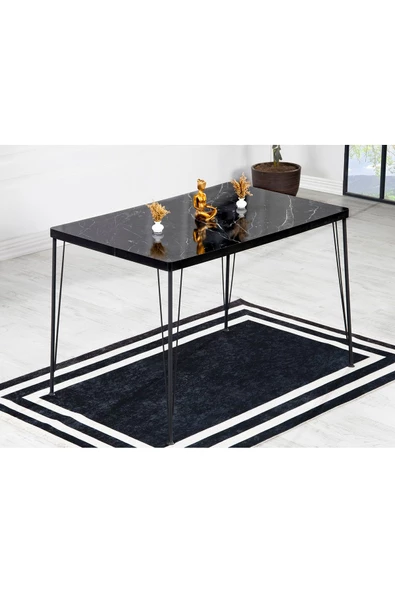 AVVİO Beren Yemek Masası Takımı-mutfak Masası -siyah Mermer Desenli 80x120 ürün görseli 1