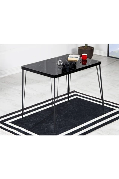 AVVİO Zeyra Yemek Masası Takımı-mutfak Masası Takımı-siyah Mermer 70x110 Oval Kenar ürün görseli 1