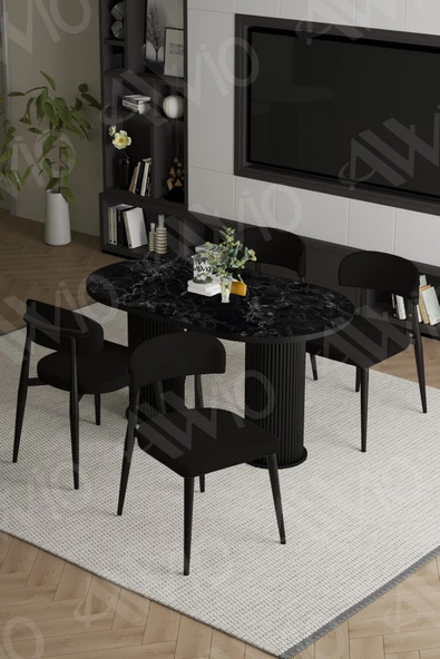 AVVİO NORM  PTT Ayak  Siyah Polo Metal Sandalye 80X140 Yemek Masası Mutfak Masası Masa Sandalye Takımı ürün görseli 1