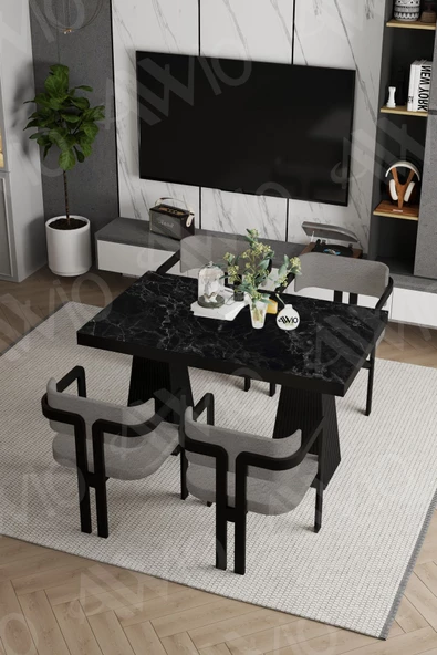 AVVİO Pesca Lake Mdf Ayak Tokyo Demonte Sandalye 80x120 Yemek Masası Mutfak Masası 4 Kişilik ürün görseli 1