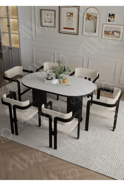 AVVİO Calina Ptt Lake Mdf Ayak 6'lı Tokyo Metal Demonte Sandalye 80x160 Masa Sandalye Takımı ürün görseli 1