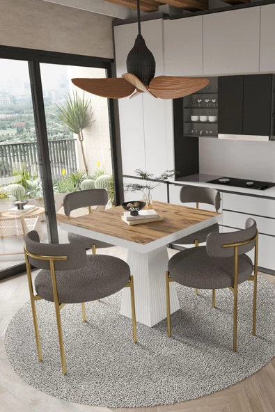 AVVİO ARONA  Beyaz Lake MDF Ayak  90x90 Yemek Masası Mutfak Masası 4 Kişilik Masa Takımı Teddy Sandalye ürün görseli 1