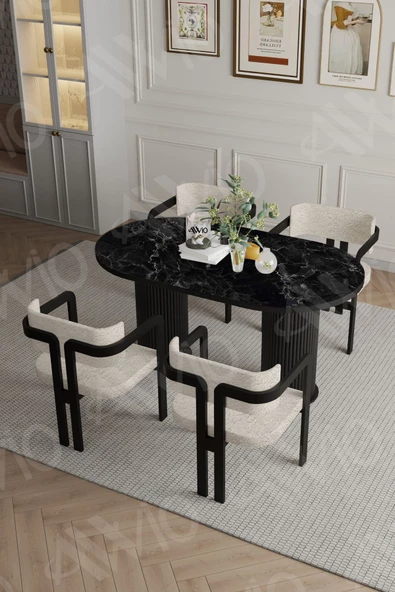 AVVİO NİDYA Ptt Lake Mdf Ayak 4'lü Tokyo Metal Demonte Sandalye 80x140 Masa Sandalye Takımı ürün görseli 1