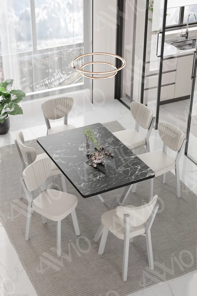 AVVİO LİDYANA  ELMA Sandalye 80x140 Yemek Masası Mutfak Masası 6 Kişilik Masa Sandalye Takım ürün görseli 1