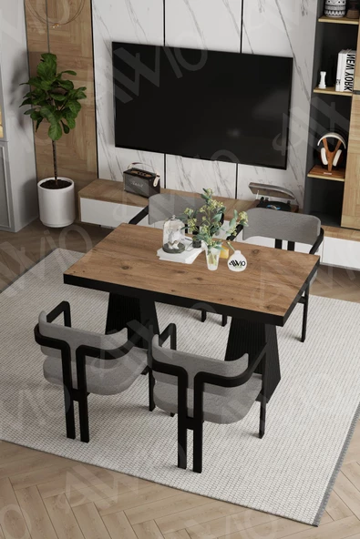 AVVİO Pesca Lake Mdf Ayak Tokyo Demonte Sandalye 80x120 Yemek Masası Mutfak Masası 4 Kişilik ürün görseli 1