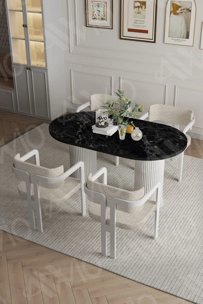 AVVİO Pruva Ptt Lake Mdf Ayak 4'lü Tokyo Metal Demonte Sandalye 80x140 Masa Sandalye Takımı ürün görseli 1