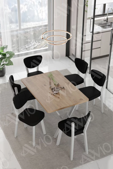 AVVİO RİTA BEYAZ   ELMA Sandalye 80x140 Yemek Masası Mutfak Masası 6 Kişilik Masa Sandalye Takım ürün görseli 1