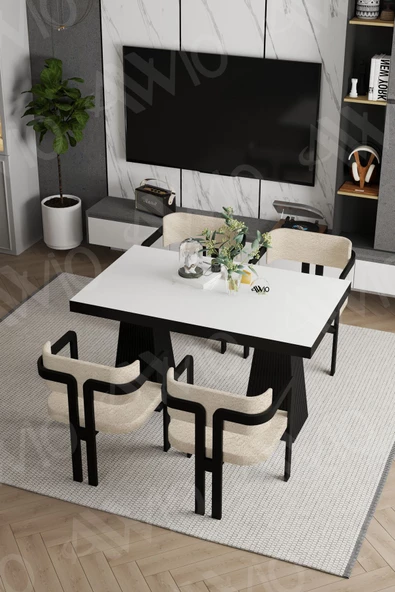 AVVİO Marble Lake Mdf Ayak Tokyo Demonte Sandalye 80x120 Yemek Masası Mutfak Masası 4 Kişilik ürün görseli 1